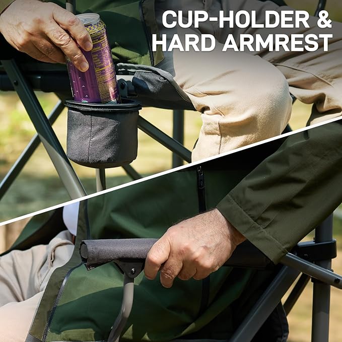 EVER ADVANCED Tall Folding Chair 31", Portable Directors Chair, Bar Height Camping Chair with Carry Bag and Footrest, Armrest, Heavy Duty Supports 300 Lbs Grey