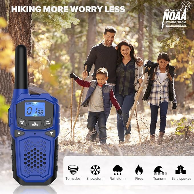 Walkie Talkies for Adults- WokTok Long Range 2 Way Radio for Camping Hiking Hand Held Hiking Accessories Camping Gear Xmas Birthday Gift for Kids,SOS Siren,NOAA Weather Alert,4 Radios
