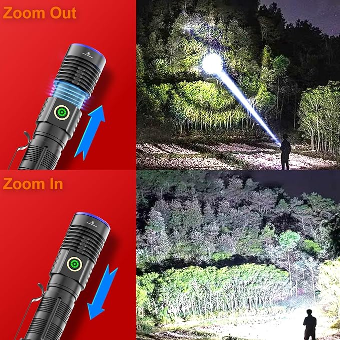 Magnetic Flashlights Rechargeable 200000 High Lumens, Super Bright LED Handheld Flashlight, Powerful Multi-Color Tactical Flash Light with Red Green Blue Yellow Filters, Best for Camping Hunting