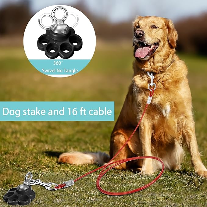 360° Swivel Dog Tie out Cable and Stake Stainless Steel Heavy Dog Stake 1200 Lbs of Pull Force, Rust Proof No Tangle Holds for Yard Outdoor Camping, Contains Screws (Mix Colors)