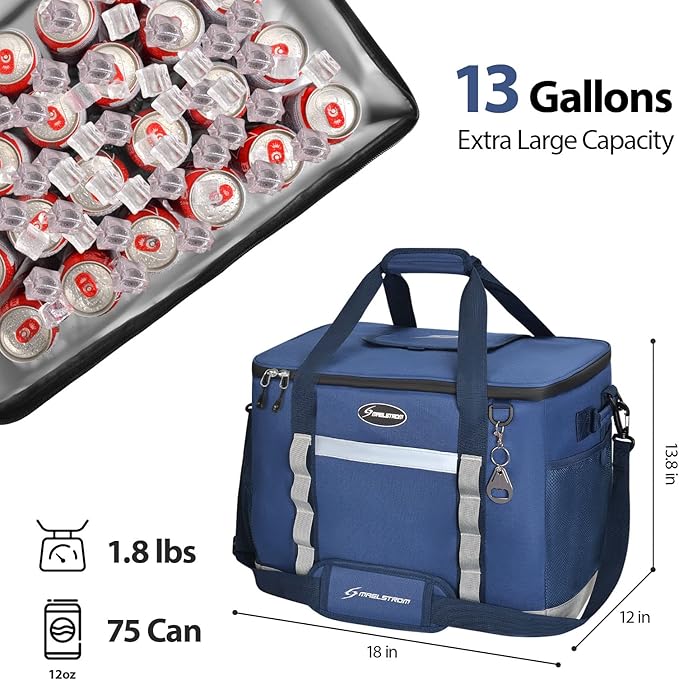 Maelstrom Soft Cooler Bag,Collapsible Soft Sided Cooler,24/30/60/75 Cans Beach Cooler,Ice Chest,Large Leakproof Camping Cooler,Portable Travel Cooler for Grocery Shopping,Camping,Road Trips