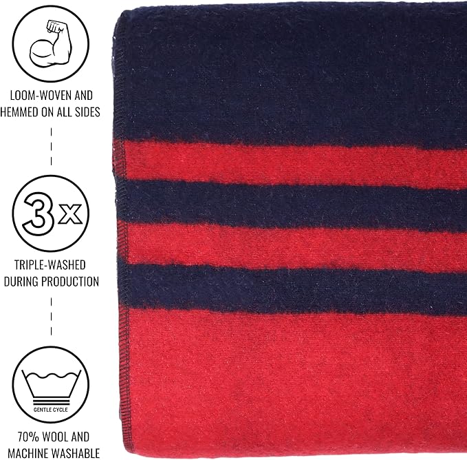 Arcturus Patterned Wool Blankets - 4.5lbs Warm, Heavy, Washable, Large | Great for Camping, Outdoors, Sporting Events, or Survival & Emergency Kits