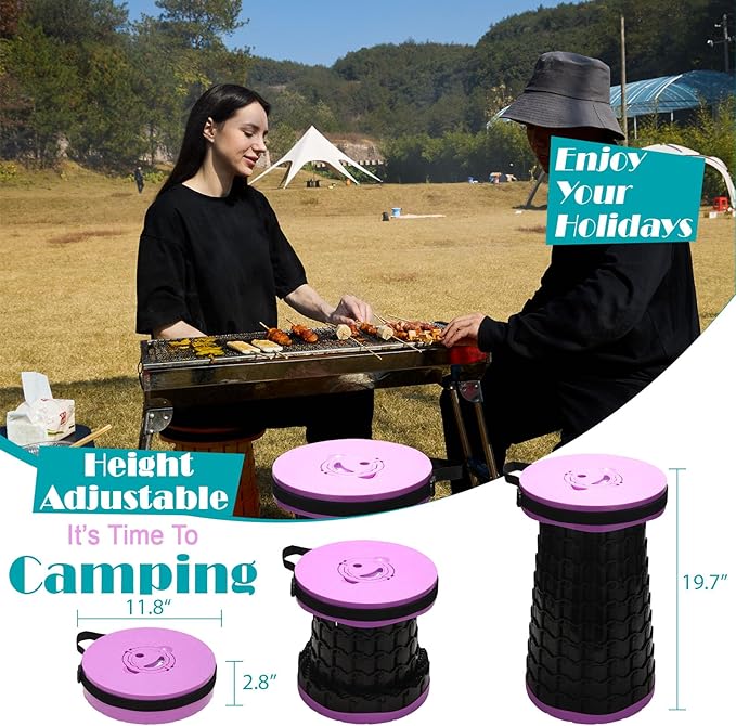 2025 Upgraded XXL Collapsible Stool with Cushion, 1000 lbs Capacity & 19.7-in High, Wider & Taller Heavy Duty Portable Telescoping Foldable Seat for Adults Camping, Travel, Music Festivals, Outdoors