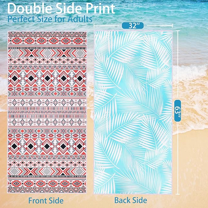 1 Pack Microfiber Beach Towel, Large Microfiber Towel 63" x 32" Sand Free Quick Dry Towel Super Lightweight Travel Towel Swim Pool Gym Camping for Adults Beach Accessories (Z-1 Pack Orange Boho)