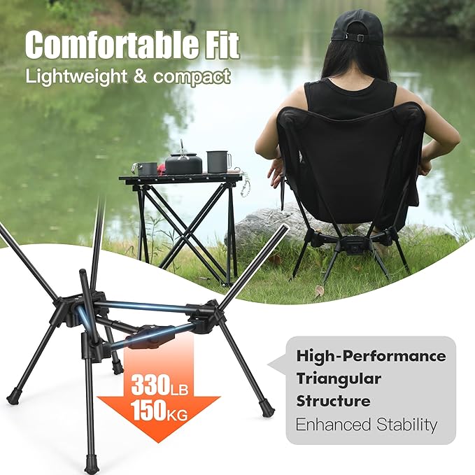 Ultralight Backpacking Chair,Compact Folding Camping Chair,Supports 300lbs,Portable Travel & Hiking Chair,Lightweight Design,Perfect for Hiking Gear, Picnics and Traveling