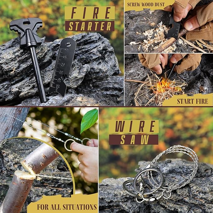 Gifts for Men Dad Husband Him, Survival Kit, Emergency Survival Gear and Equipment 14 in 1, Anniversary Birthday Gifts for Him Boyfriend, Hunting Fishing Camping Accessories, Cool Gadget