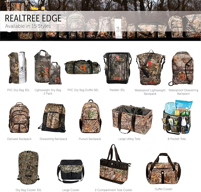 geckobrands Lightweight Compression Dry Bags 2-Pack - Realtree Waterproof 8.8L & 4L Bags for Hunting, Fishing, and Outdoor Gear