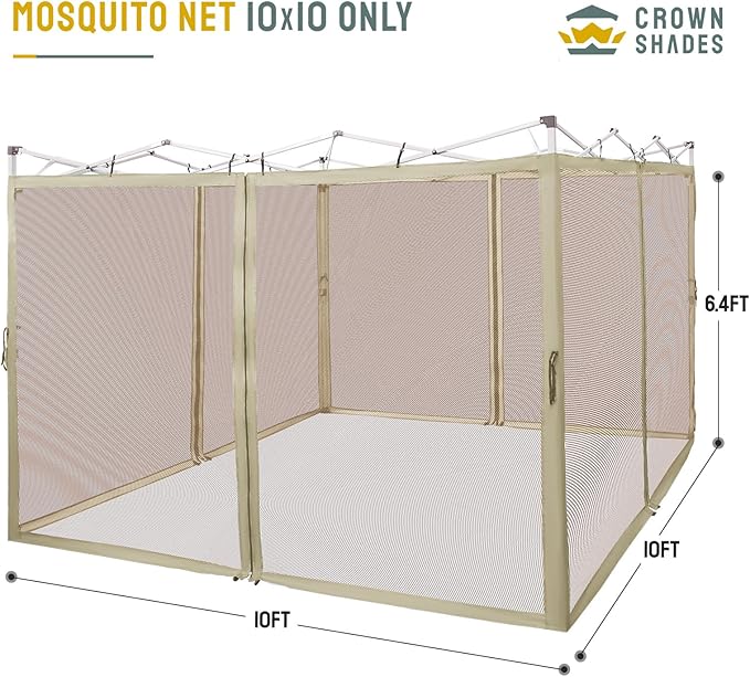 CROWN SHADES Gazebo Mosquito Net for 10 x 10 Pop Up Canopy - Patio Gazebo Mesh Sidewall with Zipper for Outdoor Tent, Garden and Backyard (4 Packs,Khaki)