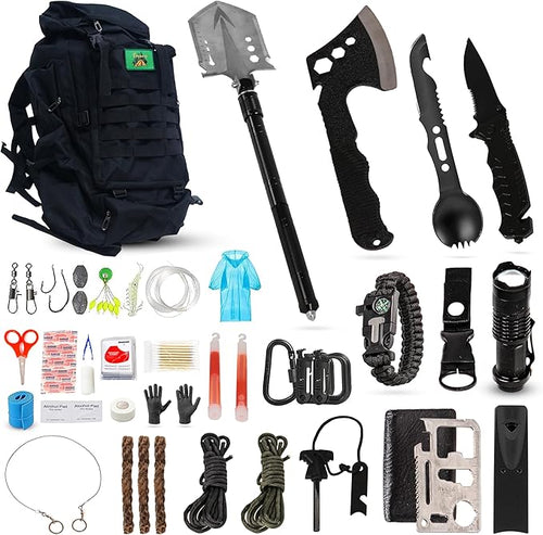 Survival Kit and First Aid Kit - Survival Gear and Equipment – Bug Out Bag Survival Kit - Camping Accessories with Axe, Shovel, Knife – Camping Gear – Camping Outdoor - Survival Gear