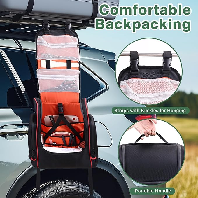 Large Waterproof Camp Kitchen Organizer Backpack, Hanging Outdoor Cooking Utensil Storage with Multi-Pockets, Paper Towel Holder & Carry Straps for Camping, BBQ Grilling, Hiking (Bag Only)