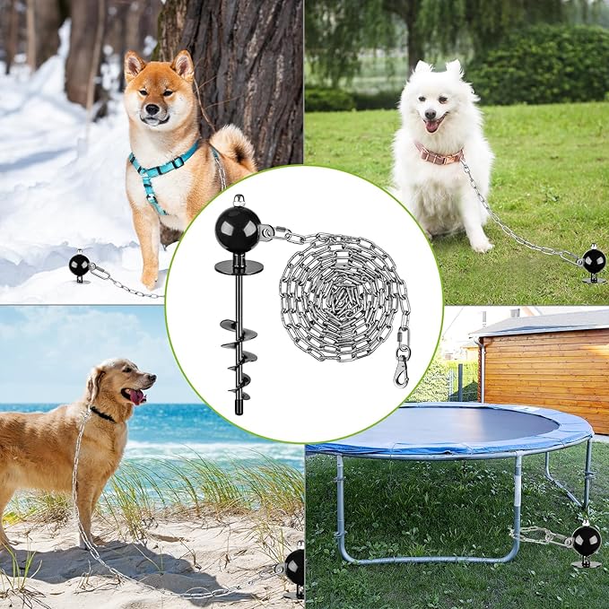 SELEWARE Dog Tie Out Stake Outdoor Anti-Rust Dog Anchor with Stainless Steel Dog Chain Leash for Large Dogs up to 220 lbs, Free Rotation Dog Stake Dog Camping Gear 30 ft A
