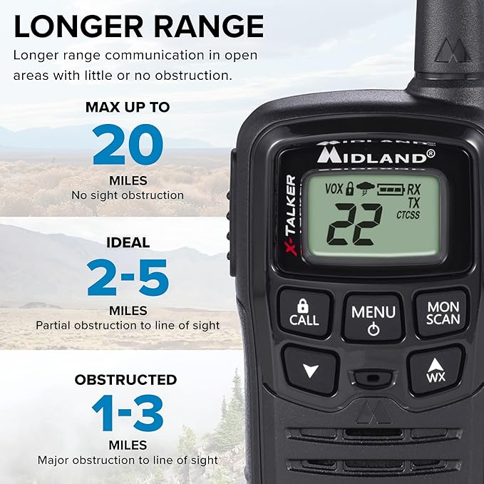 Midland® T10 X-TALKER Two-Way Radios - 22 Channel- Extended Range Walkie-Talkies, 38 Privacy Codes - Best Kids Camping Radio - 2 Pack