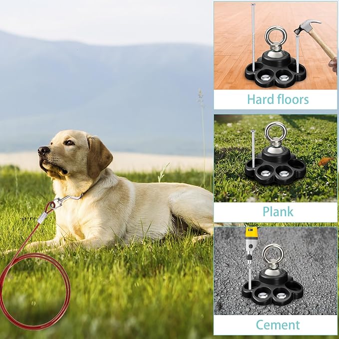 360° Swivel Dog Tie out Cable and Stake Stainless Steel Heavy Dog Stake 1200 Lbs of Pull Force, Rust Proof No Tangle Holds for Yard Outdoor Camping, Contains Screws (Mix Colors)
