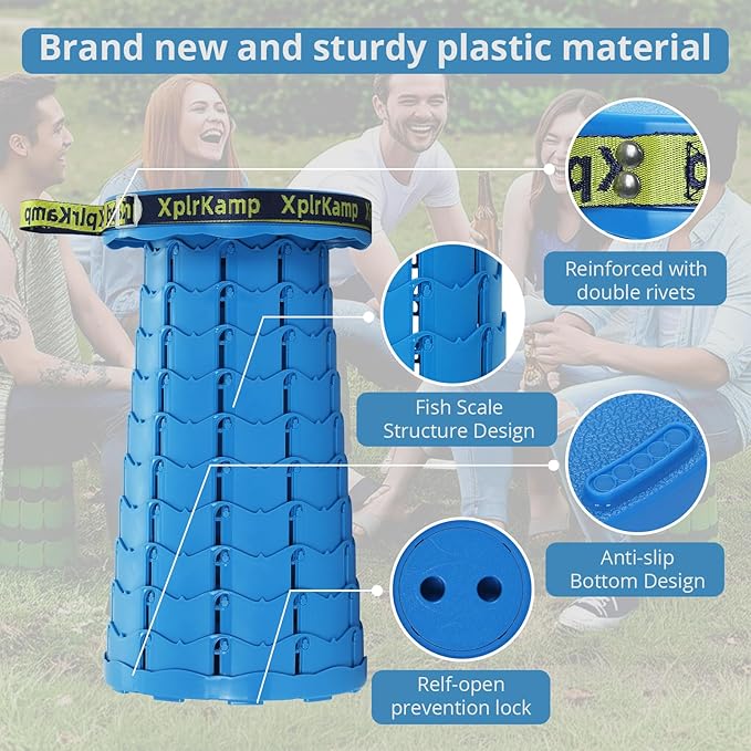 Upgraded Thickened Collapsible Stool, Portable Folding Stool Chair Lightweight But Sturdy Foldable Camping Stool, Retractable Telescopic Seat for Picnics Fishing Hiking BBQ (1, Blue)