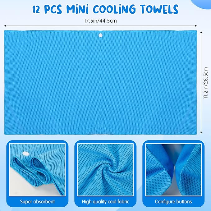 Hosuly 12 Pack Kids Mini Cooling Hoodie Towels Breathable Soft Absorbent Hooded Chilly Towel for Neck and Face Quick Drying UV Sun Protection Cooling Neck Wraps for Sport Workout Camping(Bright)