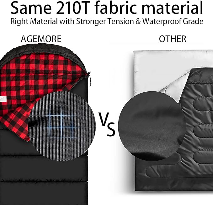 AGEMORE Cotton Flannel Sleeping Bag for Adults, Lightweight XXL Cotton Sleeping Bag for Camping Backpacking or Hiking, Water Resistant 3-4 Season Sleeping bag for Warm & Cool Weather