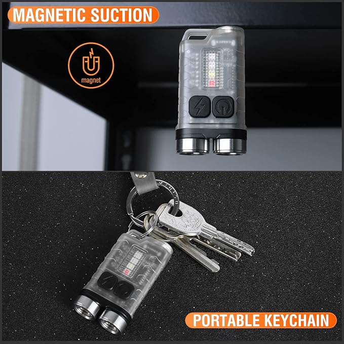 E3 Small EDC Powerful Flashlight Brightest 900 Lumens, Rechargeable Mini Keychain Flashlights 10 Modes with UV Red Blue Light, Magnetic Flash Light IP65 Waterproof