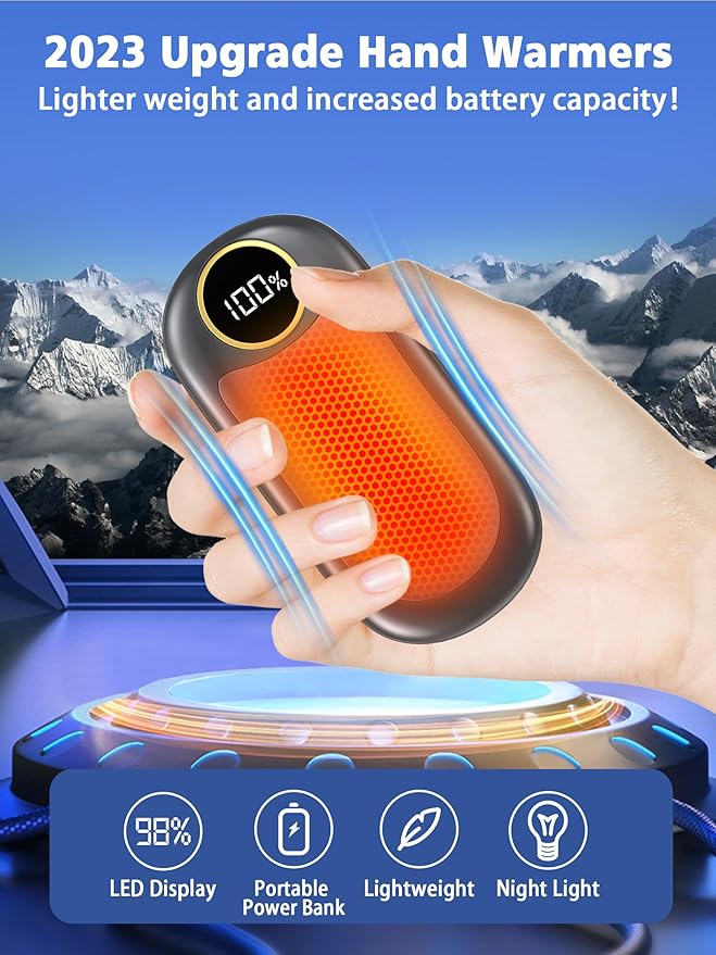Hand Warmers Rechargeable, 14000mAh Electric Hand Warmer Max 18Hrs Warmth, Dual-Sided Hand Warmers Reusable Heat Up to 131℉, Portable Gloves Handwarmers for Raynauds, Hunting, Golf, Football, Camping
