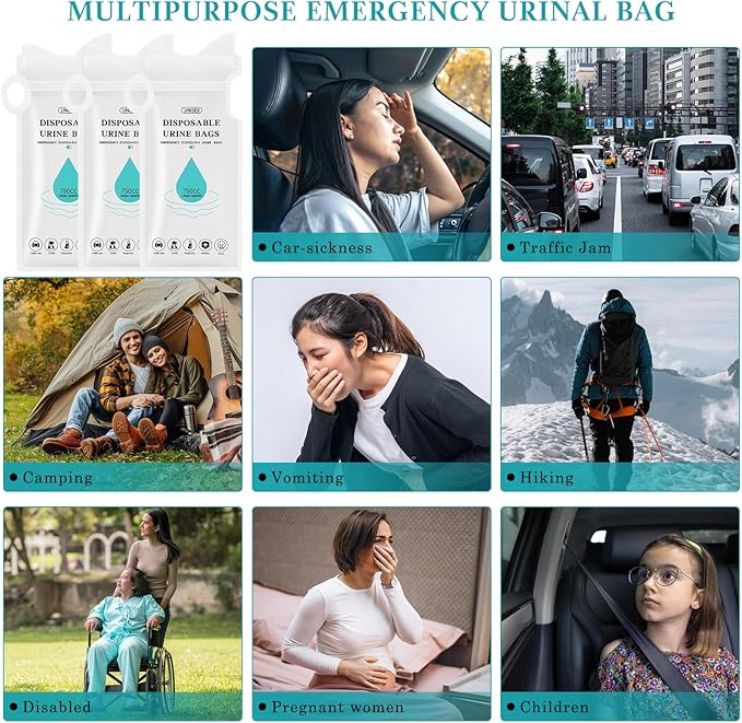 Disposable Urinal Bag, Emergency Disposable Urinal Bags, 750CC 10Pack Portable Camping Pee Bag, Vomit Bag, Unisex Urine Bag for Traffic Jams, Camping, Hiking, Pregnant, Patient, Kids
