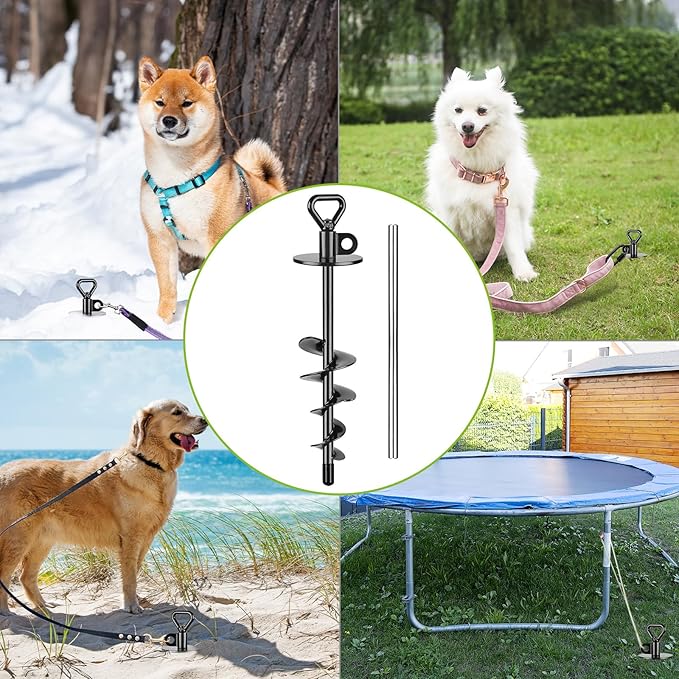 SELEWARE Dog Tie Out Stake Outdoor Anti-rust Ground Anchor for Large Dogs up to 220 lbs, Free Swivel Dog Stake Dog Camping Gear Twist Rod Included