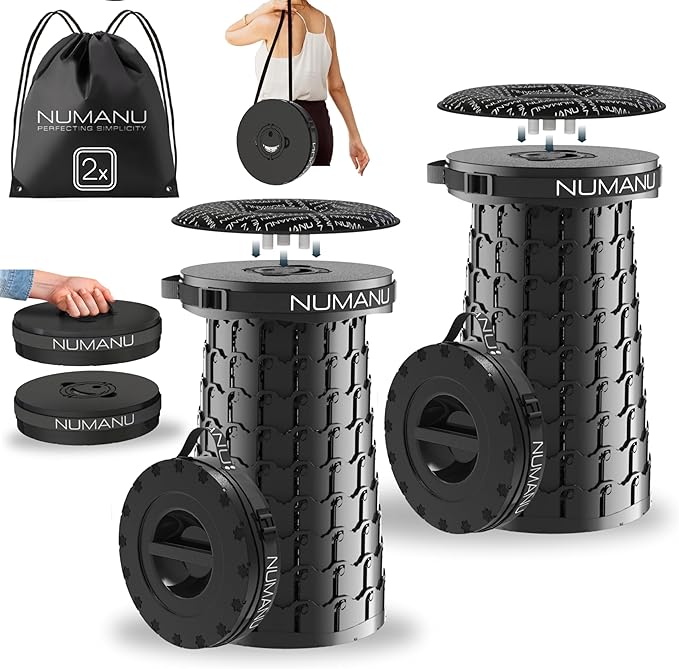 2-Pack 2025 Upgraded XXL Collapsible Stool 19.7", Taller & Wider Telescopic Seat, Max 1000lbs, Heavy Duty Portable Retractable Folding Chair or Travel Foot Rest, Gift for Camping & Outdoors