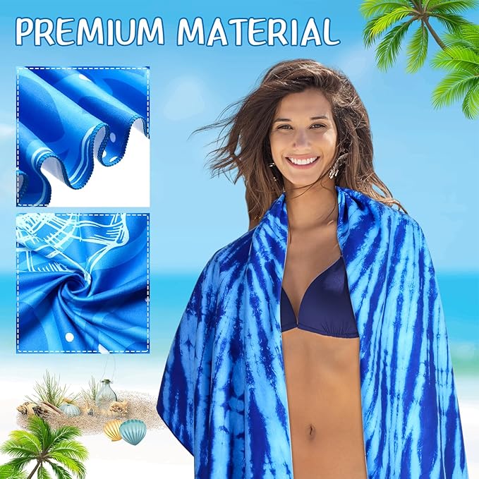 Buryeah 8 Pack Oversized Microfiber Beach Towels Bulk 71 x 35 Inch Pool Towels Absorbent Quick Dry Sand Free for Adults Kids Travel Swimming Camping Yoga Gym Beach Vacation Gift, Blue Ocean Style