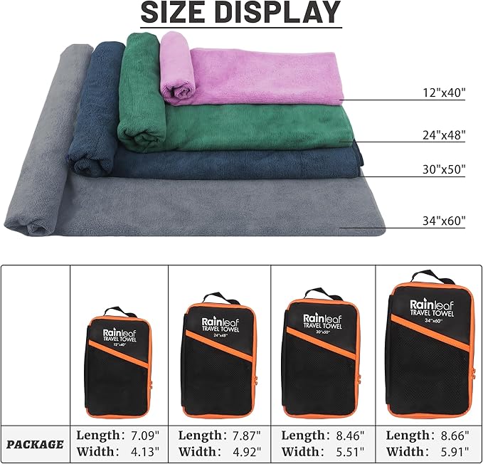 Rainleaf Microfiber Travel Towel Quick Dry Swimming Towel Ultra-Compact,Super Absorbent,Washcloths for Bathroom, Shower,Camping,Backpacking