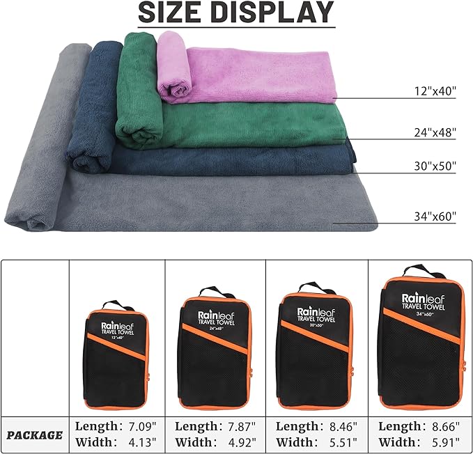 Rainleaf Microfiber Travel Towel Quick Dry Swimming Towel Ultra-Compact,Super Absorbent,Washcloths for Bathroom, Shower,Camping,Backpacking