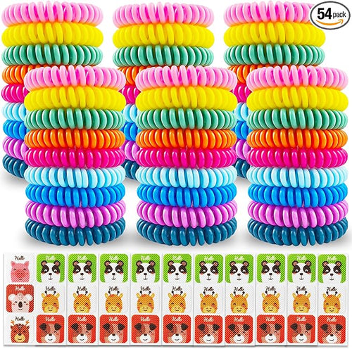 54 Pack Mosquito Repellent Bracelets, DEET-Free Insect & Bug Repellent Wrist Bands with 60 Pack Smile Mosquito Patches for Kids & Adults Outdoor Camping Fishing Traveling