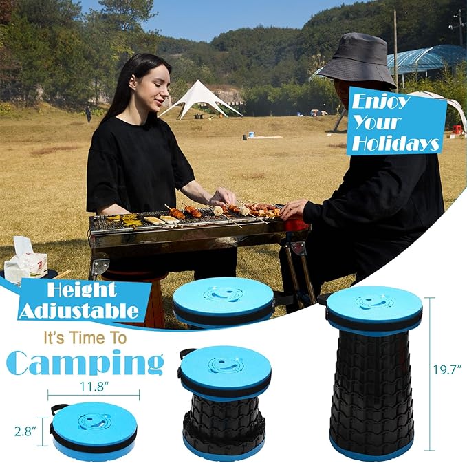 2025 Upgraded XXL Collapsible Stool with Cushion, 1000 lbs Capacity & 19.7-in High, Wider & Taller Heavy Duty Portable Telescoping Foldable Seat for Adults Camping, Travel, Music Festivals, Outdoors