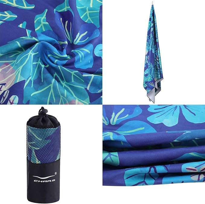 CHARS Microfiber Quick Drying Beach Towel Super Absorbent & Sand Free Towel for Kids Teens Adults Travel Gym Camping Pool Yoga Outdoor and Picnic(63"×31"/63"×39")
