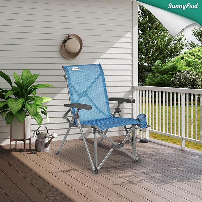 SUNNYFEEL Ergonomic High Back Camp Chair - 500lbs Heavy Duty Folding Chair, UV-Resistant Portable Camp Chair with Hard Armrests, Cup Holder& Bag for Outdoor, Basebal, Travel, Sports, Hiking, Fishing