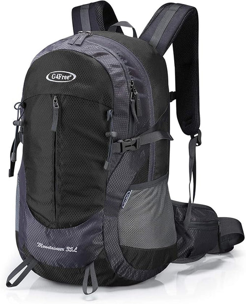 G4Free 35L Hiking Backpack Water Resistant Outdoor Sports Travel Daypack Lightweight with Rain Cover for Women Men (Black)