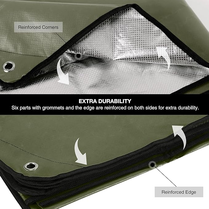 RedSwing 6 Pack Heavy Duty Waterproof Emergency Thermal Tarp, Insulated Survival Blanket for Outdoor Camping, Hiking, and Emergency Shelter, Green