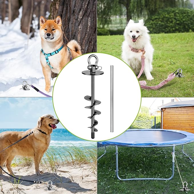 SELEWARE Dog Tie Out Stake Outdoor Anti-rust Dog Anchor for Large Dogs up to 220 lbs, Foldable Dog Stake Dog Camping Gear Twist Rod Included