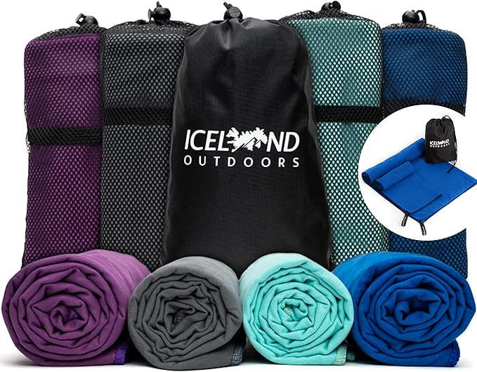 Quick Dry Travel Towel Fast Drying Lightweight - Camping Towels Microfiber For Gym Swim Towels For Swimmers Camp Beach & Sports Backpacking Hiking Fast Drying 2 Pack Full Body and Hand Blue