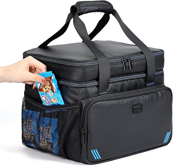 ZEEMO Soft Cooler Bag, Insulated Lunch Box, 12/24 Can Ice Chest, Double Leakproof Layers, Waterproof and Collapsible Case for Work Outdoor Trip, Black