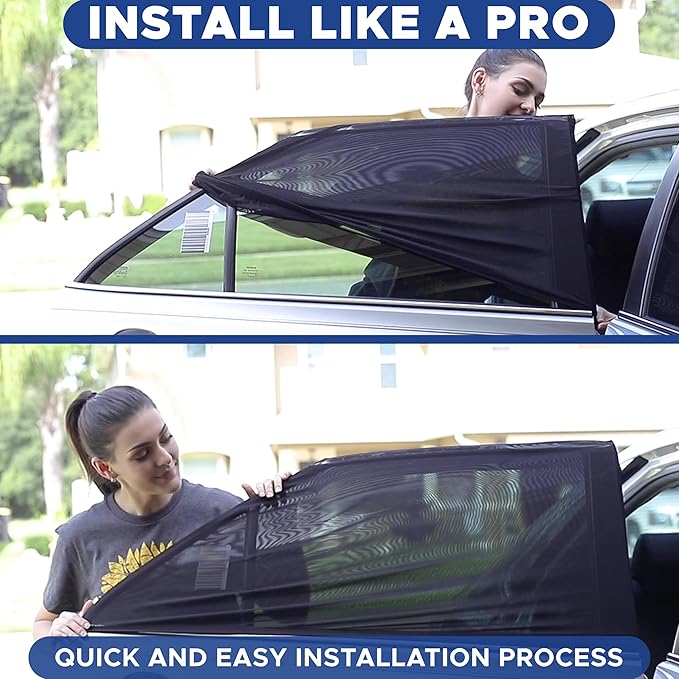 EcoNour Car Side Window Sun Shade (Pack of 2) | Stretchable & Breathable Car Window Screens for Complete Sun & Privacy Protection | Fits Most Truck, SUV and Minivan (XL 40" x 24")