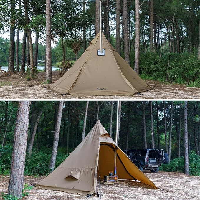 FIREHIKING Camping Hot Tent 2-4 Person Teepee Tent with Stove Jack for Backpacking Hunting