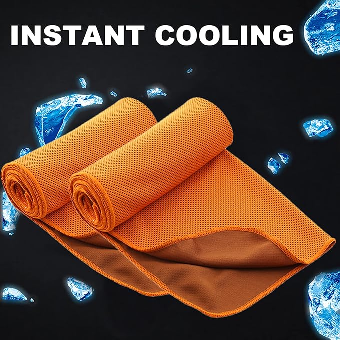 10 Pack Cooling Towels Bulk Microfiber Ice Towel Quick Dry Breathable Chilly Sweat Towel Stay Cool Towel for Neck Face Yoga Gym Workout Running Pilates Beach with Carabin Bag, 40x12'', Orange