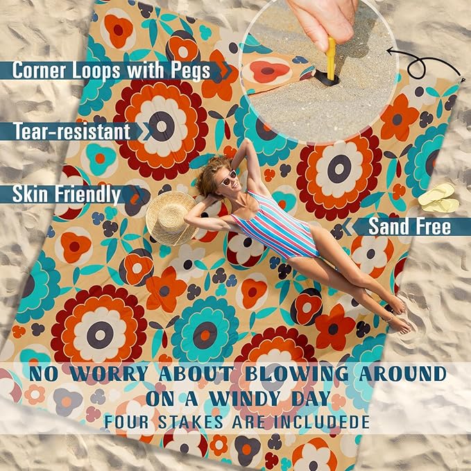 Beach Blanket Sandproof Waterproof 78''×81''1-5Adults Oversized,Compact Lightweight Durable Beach Mat for Travel Camping Hiking Picnic Blanket