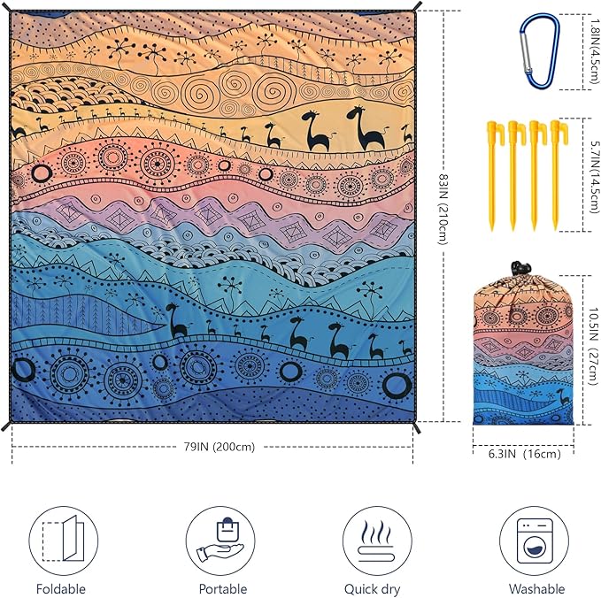 Beach Blanket Waterproof Sandproof Extra Large Beach Mat 79" X 83"/120"x108"for 1-8 Adults Quick Drying Durable Outdoor Picnic Mat for Beach Travel Camping Hiking