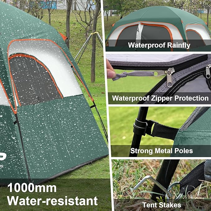 CAMPROS CP Tent 6/8 Person Camping Tents, Waterproof Windproof Family Dome Tent with Top Rainfly, Large Mesh Windows, Double Layer, Easy Set Up, Portable with Carry Bag, for All Seasons
