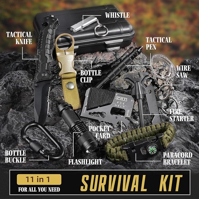 Gifts for Men Dad Husband Him, Survival Kit, Emergency Survival Gear and Equipment 14 in 1, Anniversary Birthday Gifts for Him Boyfriend, Hunting Fishing Camping Accessories, Cool Gadget