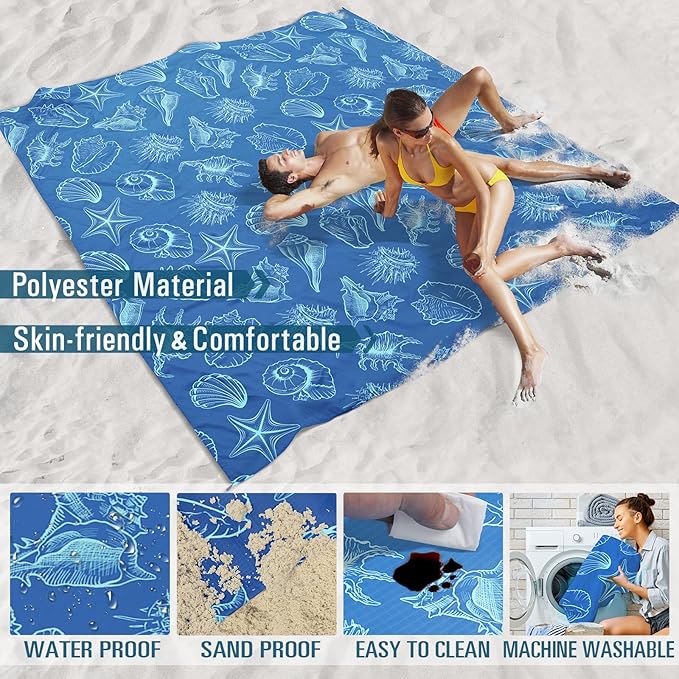 Beach Blanket Sandproof Waterproof 78''×110'' 1-7Adults Oversized,Compact Lightweight Durable Beach Mat for Travel Camping Hiking Picnic Blanket