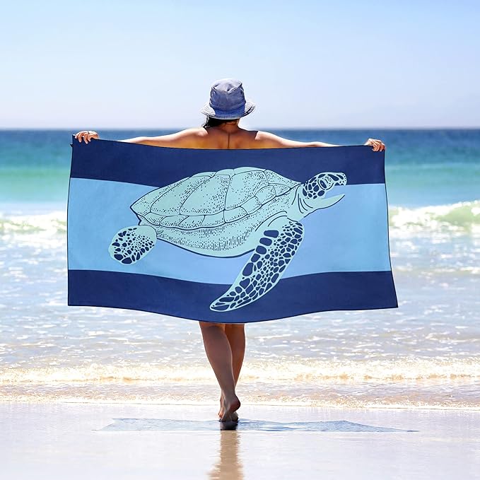 WELTRXE Microfiber Beach Towel Quick Dry, 63" x 31.5" Large Sand Free Beach Towel Adults Kids Oversized Thin Compact Lightweight Pool Towels for Swim, Travel, Camping, Picnic, Yoga, Sports, Sea Turtle