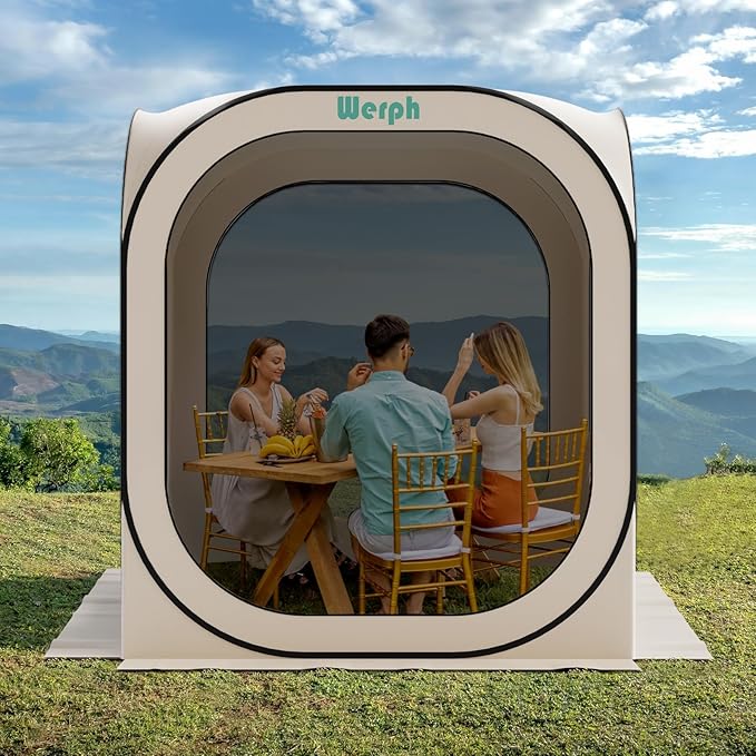 Pop Up Tent,Portable Canopy Tent with Mesh Mosquito Net, Screen House Room Canopy Shade Screen 6 x 6 FT with Carry Bag for Patio, Backyard, Sports & Outdoors Activities, Beige