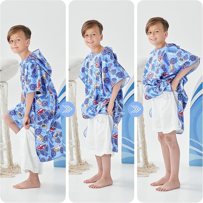 YINHANG Kids Changing Poncho Swim Robe for Girls Boys, Quick Dry Microfiber Hooded Beach Bath Towel Pool Surf Poncho for Swimming, Surfing, Travelling, Camping