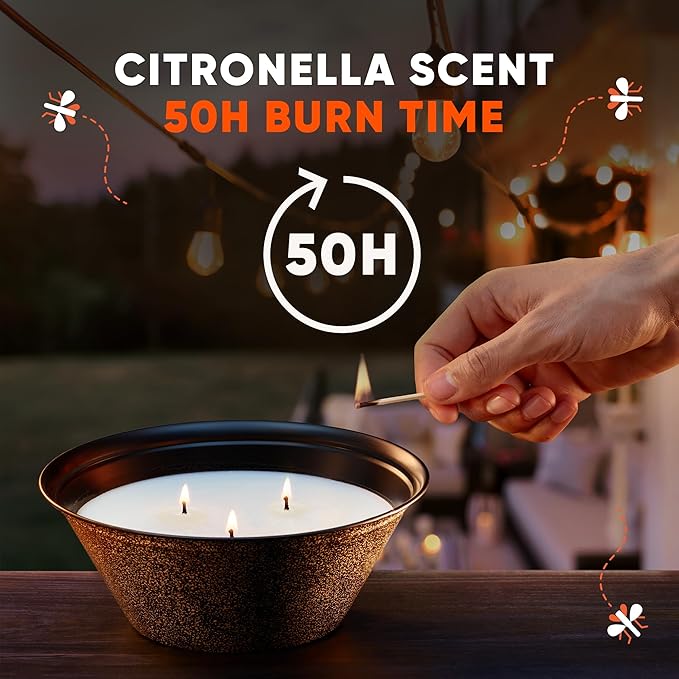 OFF! Triple Wick Scented Citronella Candle Bucket, Outdoor Candle, Burn Time up to 50 Hours, Provides Ambiance and a Gentle Glow for Outdoor Occasion , 23 oz (Pack of 6)