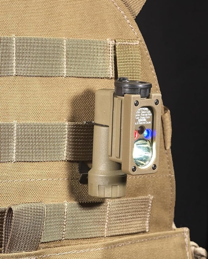 Streamlight 14104 Sidewinder 55-Lumen Compact Hands-Free Military Flashlight with Lithium Battery, White, Red, Blue, IR LEDs, Coyote